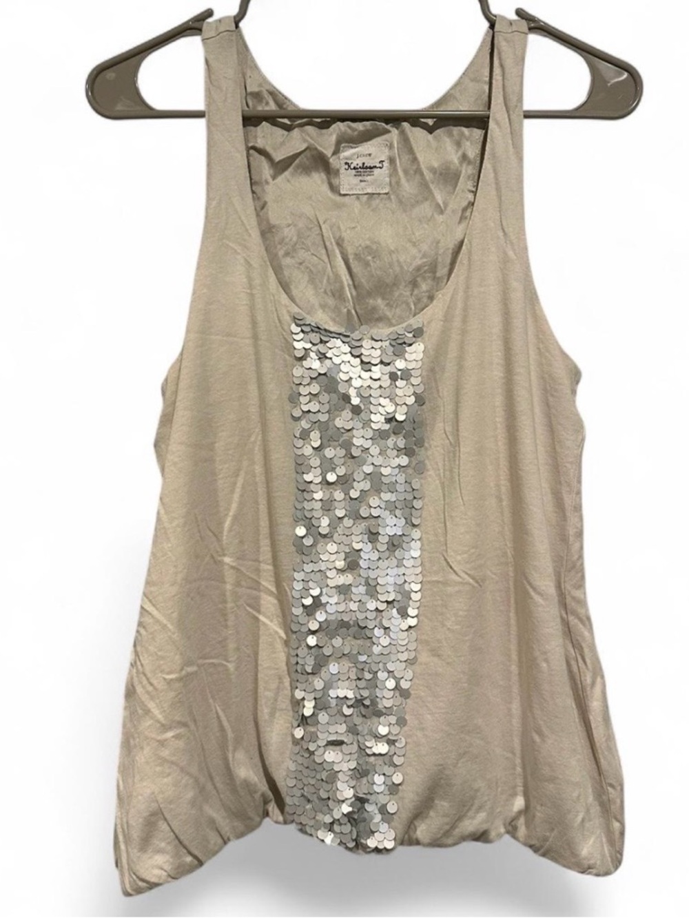 Y2K J. Crew Holiday 2008 Cream Tank Top with Silver Paillettes Bubble Hem Small